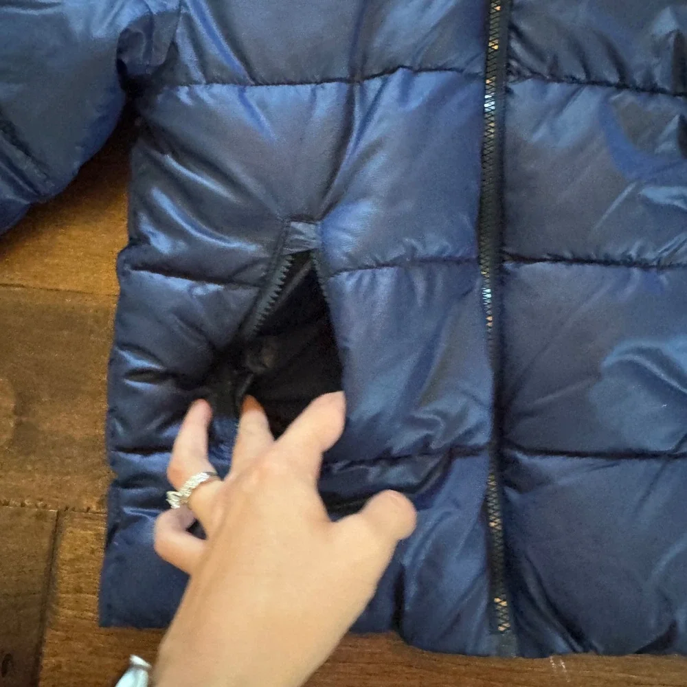 All in Motion Kids Puffer Jacket Navy Blue Hooded Wind Water Resistant Large L